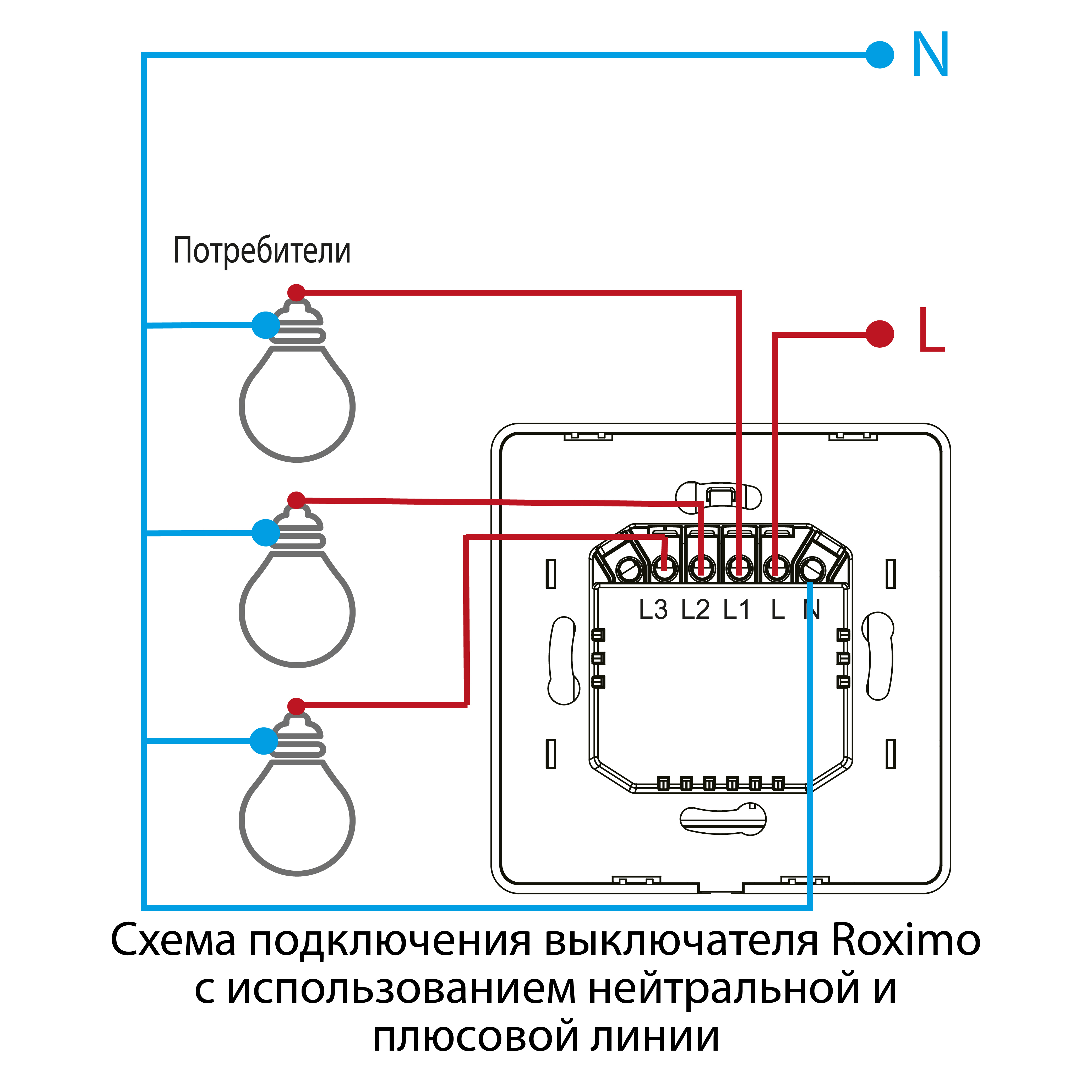 Умный выключатель ROXIMO, трехкнопочный