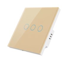Умный Zigbee выключатель ROXIMO сенсорный, трехкнопочный, золотой